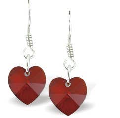 Austrian Crystal Heart Drop Earrings in Siam Red