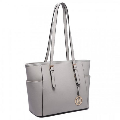 LM1642-1 - Miss Lulu Faux Leather Adjustable Handle Tote Bag - Beige And Light Brown