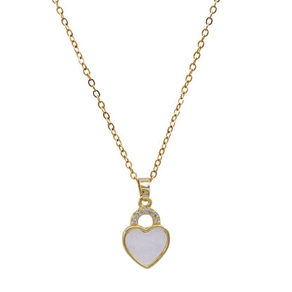 Stainless Steel CZ Stone Accent Mother of Pearl Heart Pendant Necklace