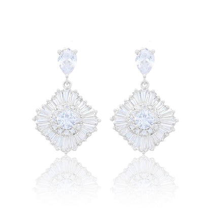 Gold Dipped CZ Stone Embellished Dangle Evening Earrings