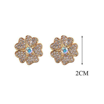12Pairs - Rhinestone Paved Flower Stud Earrings