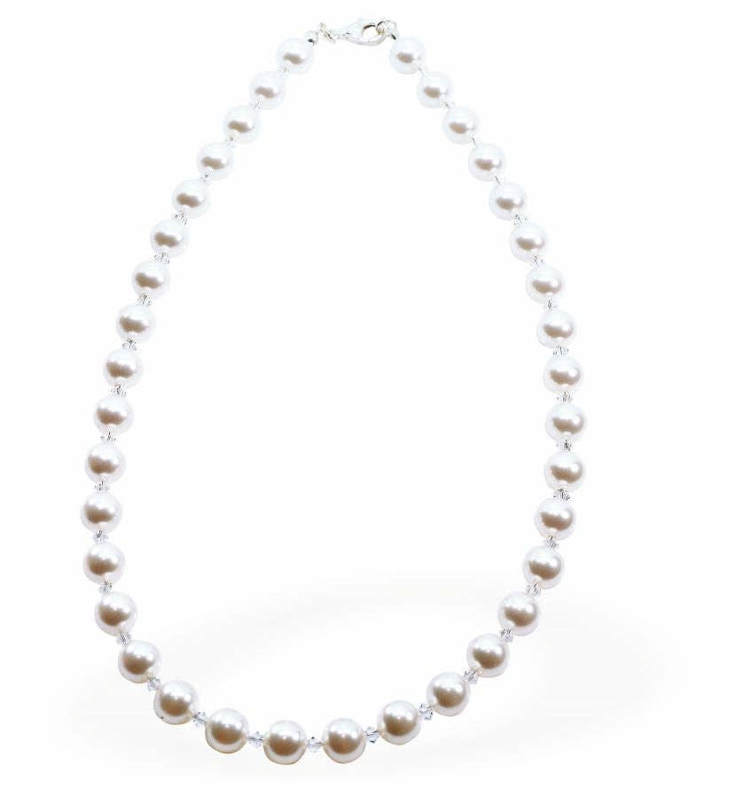 String of Pearls with Crystal Necklace in White