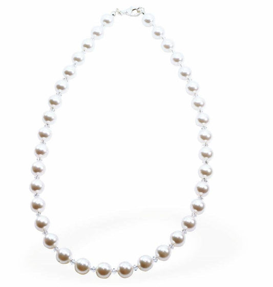 String of Pearls with Crystal Necklace in White