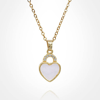 Stainless Steel CZ Stone Accent Mother of Pearl Heart Pendant Necklace