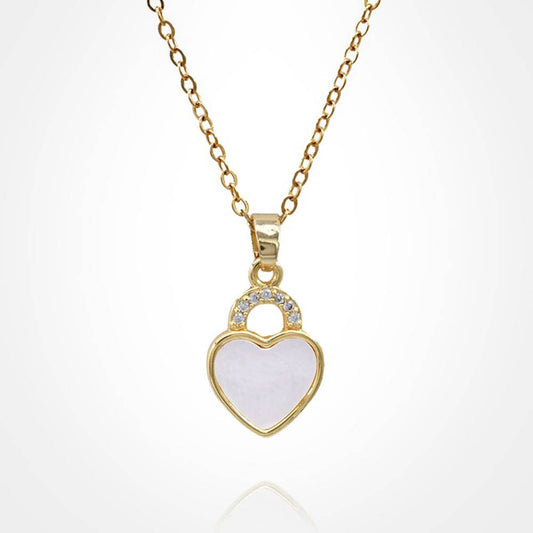 Stainless Steel CZ Stone Accent Mother of Pearl Heart Pendant Necklace