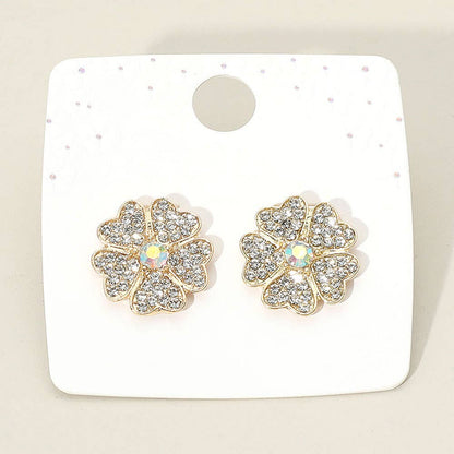 12Pairs - Rhinestone Paved Flower Stud Earrings