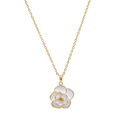 Stainless Steel Enamel Rose Pendant Necklace