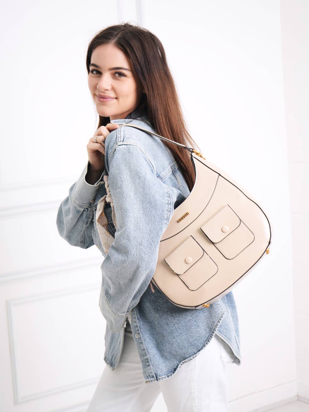 VINTAGE UTILITY HOBO BAG WITH SCARF