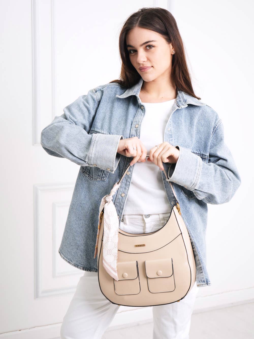 VINTAGE UTILITY HOBO BAG WITH SCARF