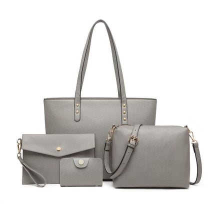 LG6931 - Miss Lulu 4 Piece Handbag Set - Brown