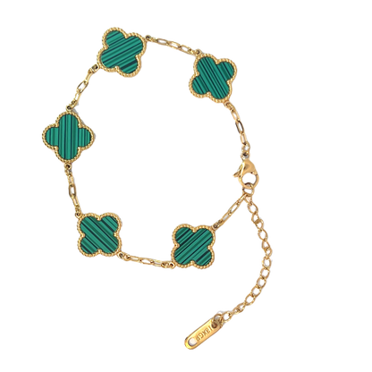 Green Four Leaf Clover Double-Sided Bracelet,18K Gold Plated