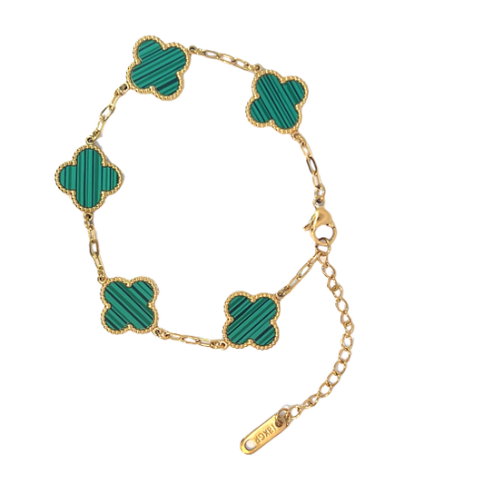 Green Four Leaf Clover Double-Sided Bracelet,18K Gold Plated