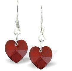 Austrian Crystal Heart Drop Earrings in Siam Red
