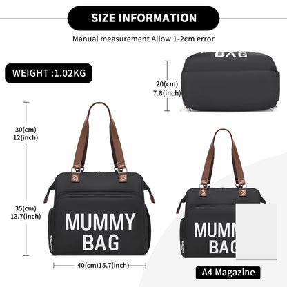 BCK2503 - Kono Large Nappy Changing Tote Bag with Shoe Compartment, Insulated Pockets & Waterproof Zip Pocket - Black
