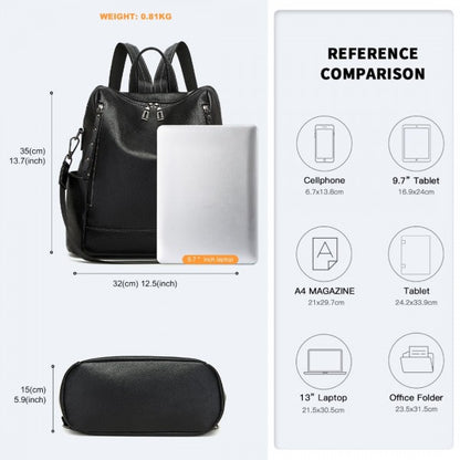BPM2438 - Miss Lulu Women's Convertible PU Leather Backpack & Shoulder Bag – Versatile 2-in-1 Design - Black