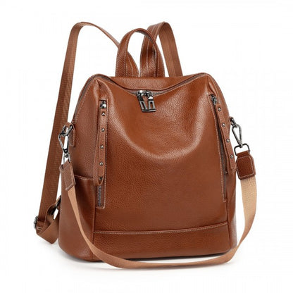 BPM2438 - Miss Lulu Women's Convertible PU Leather Backpack & Shoulder Bag – Versatile 2-in-1 Design - Black