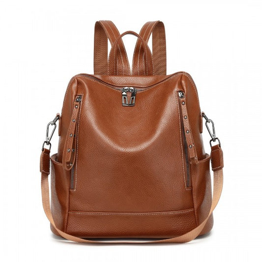 BPM2438 - Miss Lulu Women's Convertible PU Leather Backpack & Shoulder Bag – Versatile 2-in-1 Design - Black