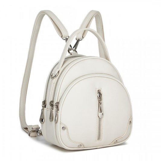 BPM2450 - Miss Lulu Convertible Mini Backpack for Women - PU Leather 3-in-1 Small Handbag, Crossbody Bag & Shoulder Backpack - Beige