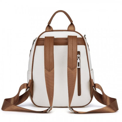 BPM2453 - Miss Lulu PU Leather Convertible Backpack Crossbody Bag - Lightweight Anti-Theft Daypack with Multiple Pockets - Beige