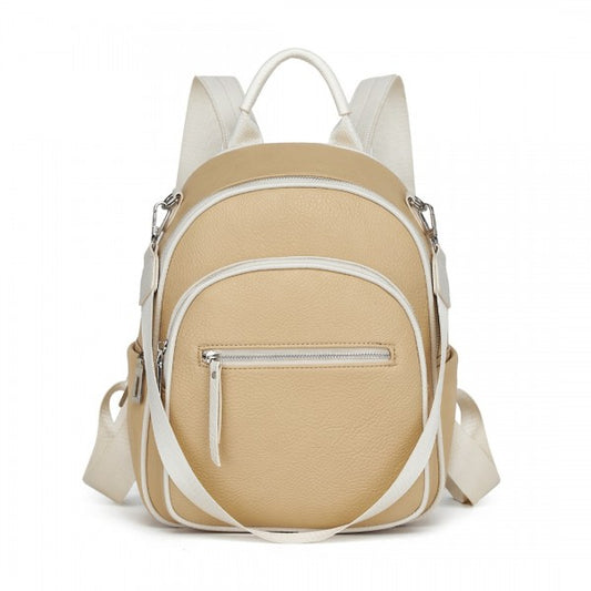 BPM2453 - Miss Lulu PU Leather Convertible Backpack Crossbody Bag - Lightweight Anti-Theft Daypack with Multiple Pockets - Beige