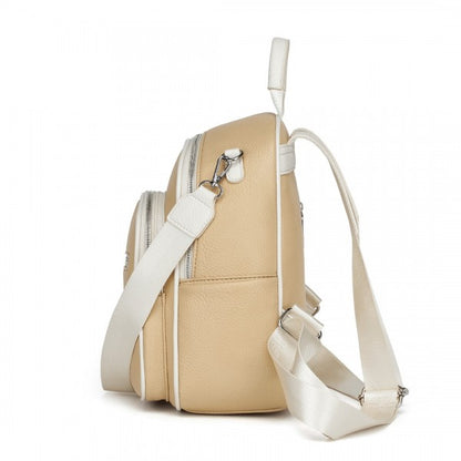 BPM2453 - Miss Lulu PU Leather Convertible Backpack Crossbody Bag - Lightweight Anti-Theft Daypack with Multiple Pockets - Beige