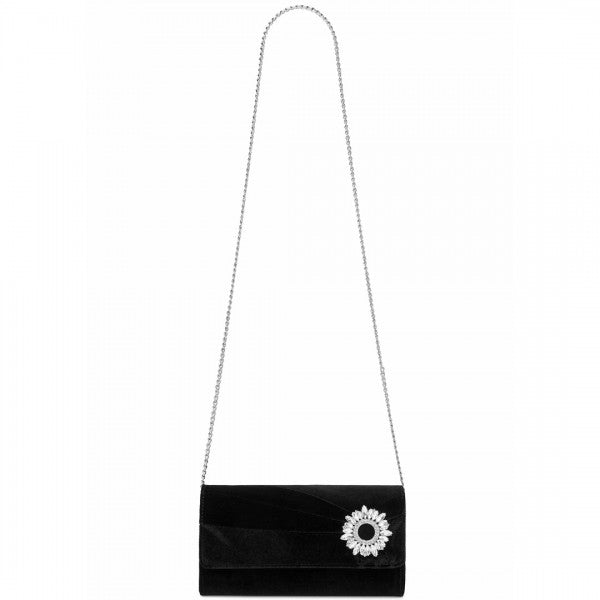 CLM2457 - Miss Lulu Elegant Velvet Evening Clutch with Crystal Ring & Detachable Chain Strap - Versatile Shoulder or Handheld Bag - Purple