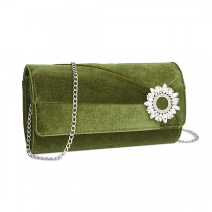 CLM2457 - Miss Lulu Elegant Velvet Evening Clutch with Crystal Ring & Detachable Chain Strap - Versatile Shoulder or Handheld Bag - Purple