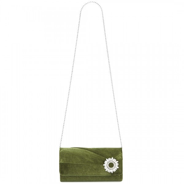 CLM2457 - Miss Lulu Elegant Velvet Evening Clutch with Crystal Ring & Detachable Chain Strap - Versatile Shoulder or Handheld Bag - Purple