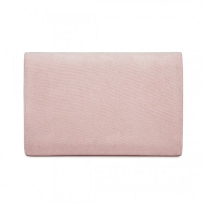 CLM2458 - Miss Lulu Elegant Faux Suede Evening Clutch with Crystal Flower & Detachable Chain Strap - Black