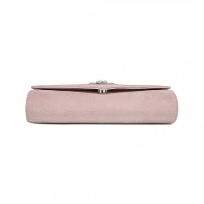 CLM2458 - Miss Lulu Elegant Faux Suede Evening Clutch with Crystal Flower & Detachable Chain Strap - Black