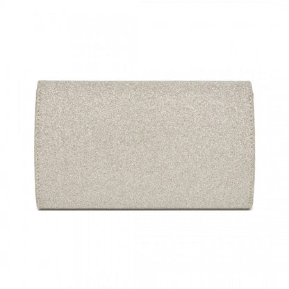 CLM2459 - Miss Lulu Women's Glitter Envelope Clutch with V-Metal Trim & Detachable Chain Strap - Gold