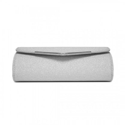 CLM2459 - Miss Lulu Women's Glitter Envelope Clutch with V-Metal Trim & Detachable Chain Strap - Gold