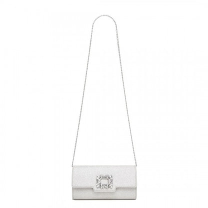 CLM2461 - Miss Lulu Glitter Evening Clutch with Crystal Embellishment & Detachable Chain Strap - Elegant Crossbody or Handheld Bag
