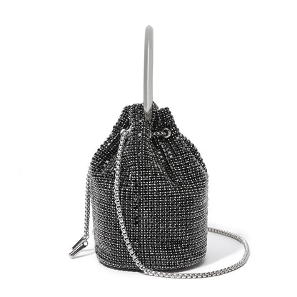 CLS2510 - Women's Rhinestone Evening Bag – Sparkly Handbag with Metal Ring Handle and Chain Crossbody Strap - Black