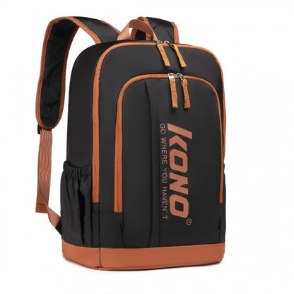 EB2325 - Kono Contrasting Colors Waterproof Casual Backpack With Laptop Compartment - Beig
