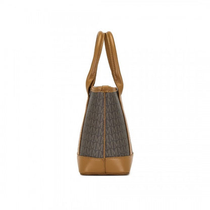 HBM2422 - Miss Lulu Elegant PVC Leather Tote Bag with Monogram Pattern Convertible Shoulder Strap Top Handle Women's Handbag - Brown