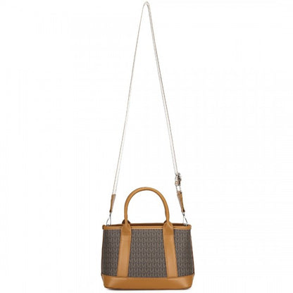 HBM2422 - Miss Lulu Elegant PVC Leather Tote Bag with Monogram Pattern Convertible Shoulder Strap Top Handle Women's Handbag - Brown