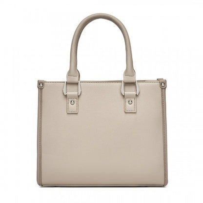 HBM2462 - Miss Lulu PU Leather Graceful Spacious Tote Bag with Woven Trim and Detachable Ethnic Strap - Khaki