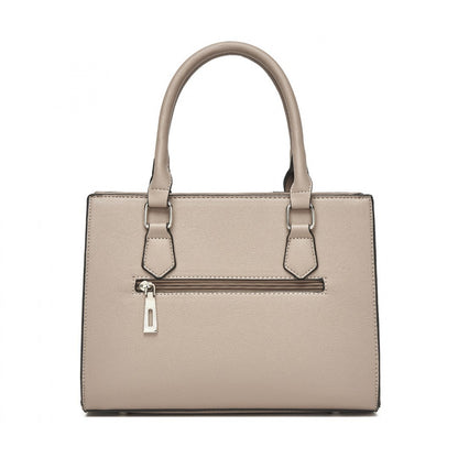 HBM2463 - MISS LULU PU Leather Three-Tone Stitched Shoulder Handbag - Stylish Daily Bag with Adjustable Strap - Khaki
