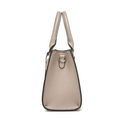 HBM2463 - MISS LULU PU Leather Three-Tone Stitched Shoulder Handbag - Stylish Daily Bag with Adjustable Strap - Khaki
