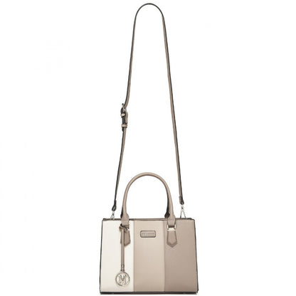 HBM2463 - MISS LULU PU Leather Three-Tone Stitched Shoulder Handbag - Stylish Daily Bag with Adjustable Strap - Khaki