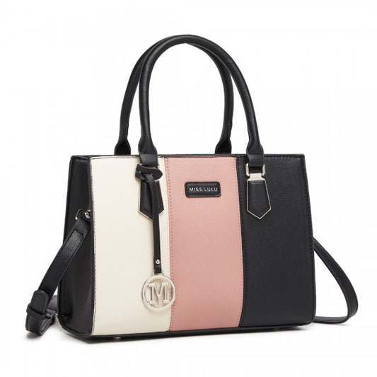 HBM2463 - MISS LULU PU Leather Three-Tone Stitched Shoulder Handbag - Stylish Daily Bag with Adjustable Strap