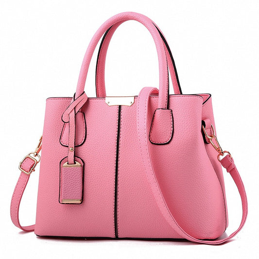 CT44936 PINK Chic PU Leather Handbag with Lychee Pattern