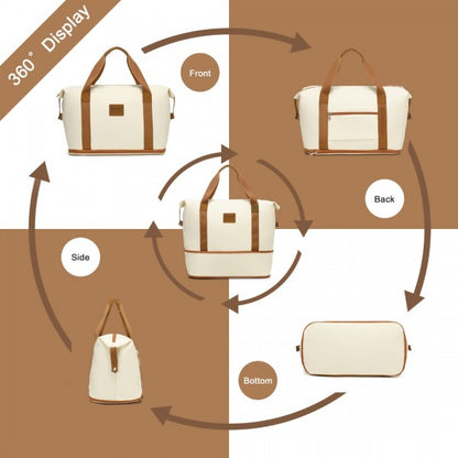 K1871-1L+EA2212 - Kono ABS 20inch Suitcase With Weekend Bag And Toiletry Bag - Cream