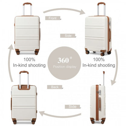 K1871-1L+EA2212 - Kono ABS 20inch Suitcase With Weekend Bag And Toiletry Bag - Cream