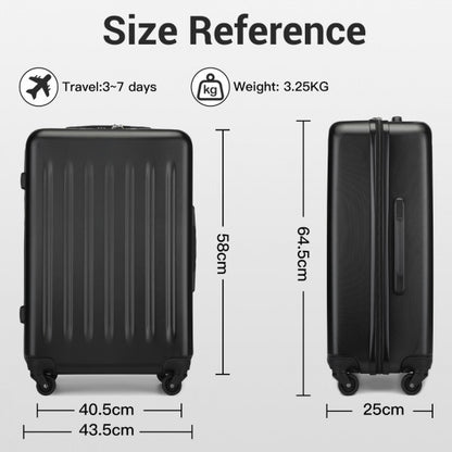 KSK2477 - Kono Premium 3-Piece Vertical Textured Hard-Shell ABS Luggage Set with 3-Digit Lock & TPE Silent Wheels - Black