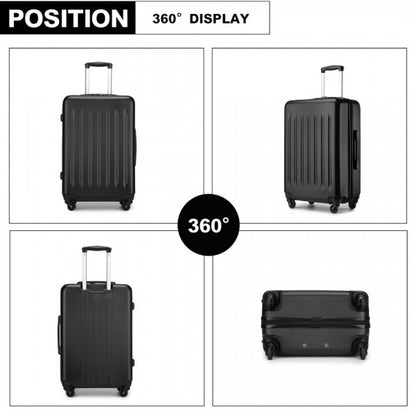KSK2477 - Kono Premium 3-Piece Vertical Textured Hard-Shell ABS Luggage Set with 3-Digit Lock & TPE Silent Wheels - Black