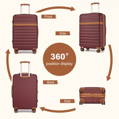 KSK2484 - Kono 3-Piece Expandable Luggage Set 20"/24"/28" Durable Hard Shell ABS+PC Suitcases with TSA Lock for Secure Travel - Burgundy and Brown
