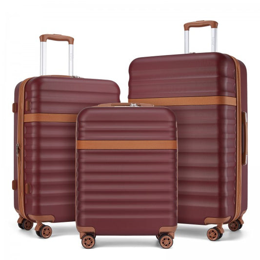 KSK2484 - Kono 3-Piece Expandable Luggage Set 20"/24"/28" Durable Hard Shell ABS+PC Suitcases with TSA Lock for Secure Travel - Burgundy and Brown