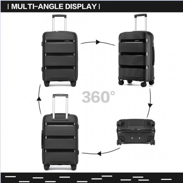KSK2492 - Kono 24-Inch PP Hardshell Suitcase–Durable Checked Luggage with TSA Lock & 360° Spinner Silent Wheels - Black